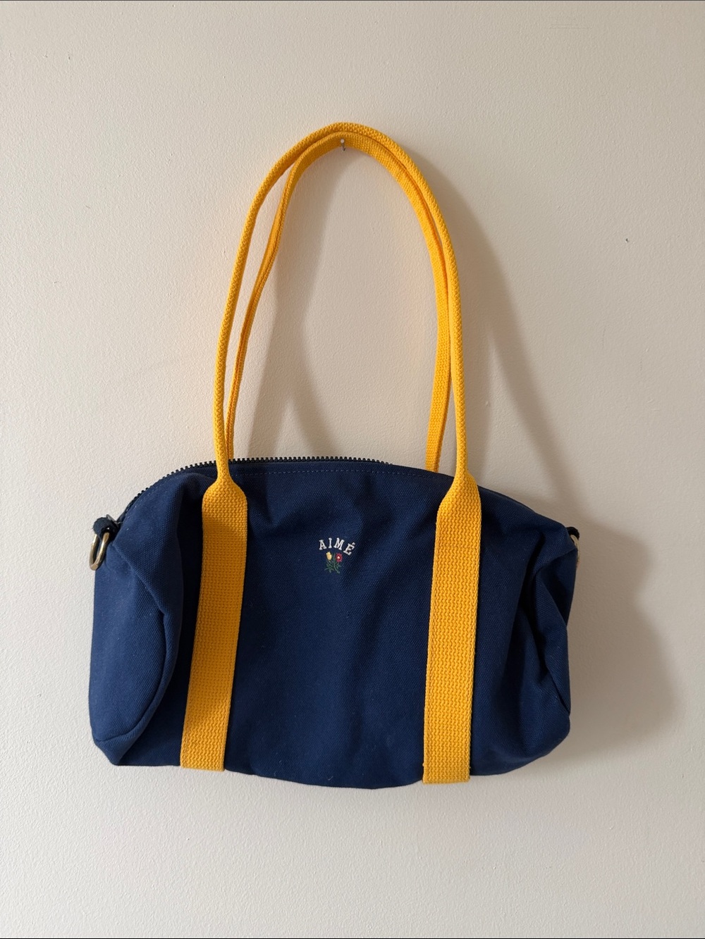 Navy Canvas Shoulder Bag with Yellow Straps